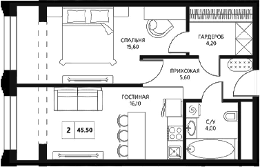 Планировка — АКСИС Центр, 2-комн., 46 м²