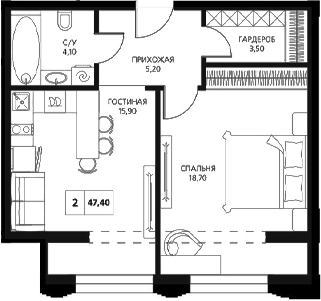 Планировка — АКСИС Центр, 2-комн., 47 м²