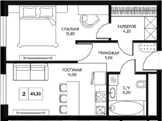 Планировка — АКСИС Центр, 2-комн., 41 м²