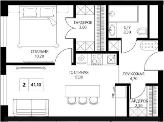 Планировка — АКСИС Центр, 2-комн., 41 м²