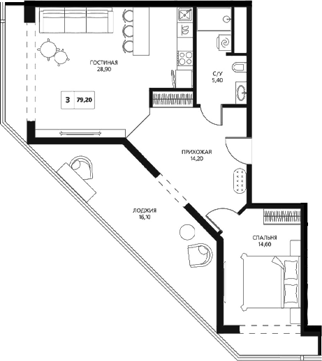 Планировка — АКСИС Центр, 2-комн., 63 м²