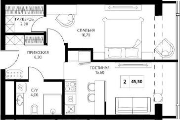 Планировка — АКСИС Центр, 2-комн., 47 м²