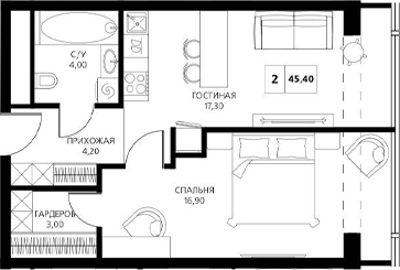 Планировка — АКСИС Центр, 2-комн., 46 м²