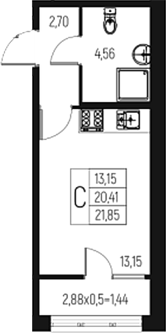 Планировка — Атаманский Сад, Студия, 20 м²