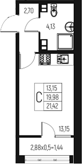 Планировка — Атаманский Сад, Студия, 20 м²