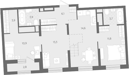 Планировка — Комсомольский, 4-комн., 80 м²