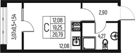 Планировка — Атаманский Сад, Студия, 19 м²