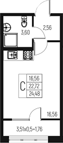Планировка — Атаманский Сад, Студия, 23 м²