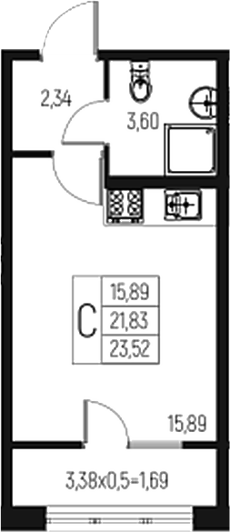 Планировка — Атаманский Сад, Студия, 22 м²