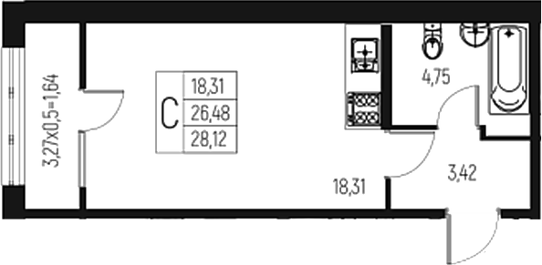 Планировка — Атаманский Сад, Студия, 26 м²