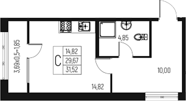 Планировка — Атаманский Сад, Студия, 30 м²