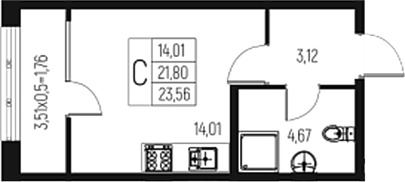 Планировка — Атаманский Сад, Студия, 22 м²