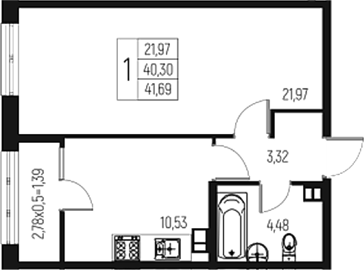 Планировка — Атаманский Сад, 1-комн., 40 м²