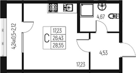Планировка — Атаманский Сад, Студия, 26 м²