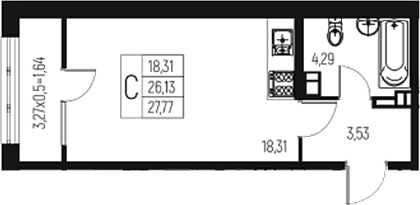 Планировка — Атаманский Сад, Студия, 26 м²