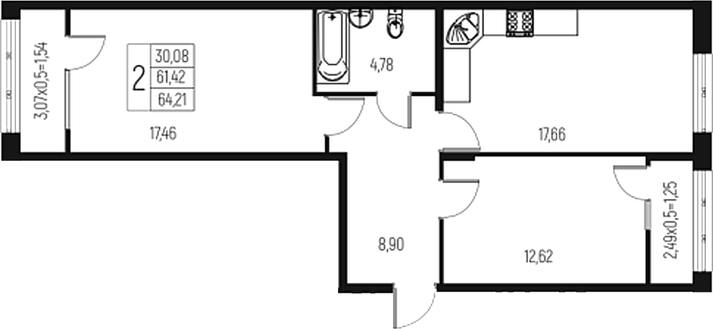 Планировка — Атаманский Сад, 2-комн., 61 м²