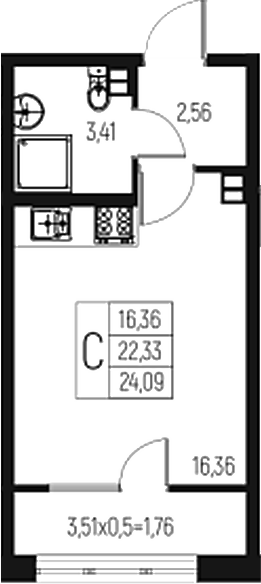 Планировка — Атаманский Сад, Студия, 22 м²