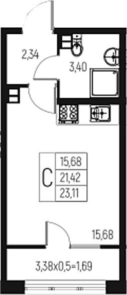 Планировка — Атаманский Сад, Студия, 21 м²