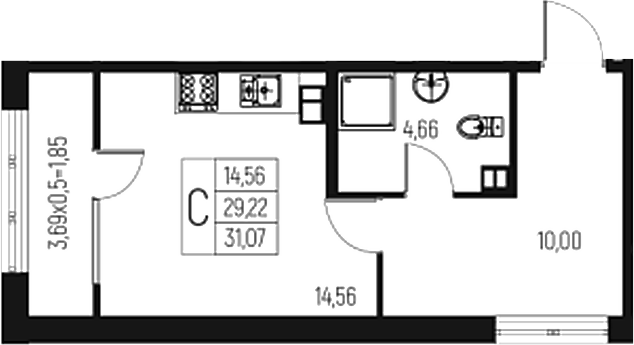 Планировка — Атаманский Сад, Студия, 29 м²