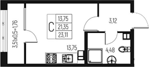 Планировка — Атаманский Сад, Студия, 21 м²