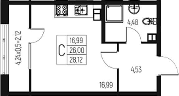 Планировка — Атаманский Сад, Студия, 26 м²