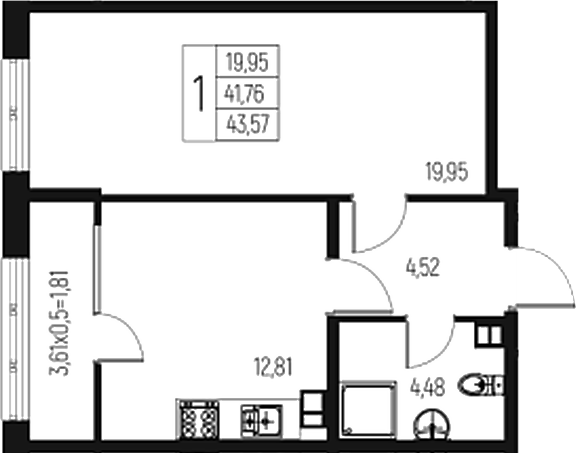 Планировка — Атаманский Сад, 1-комн., 42 м²