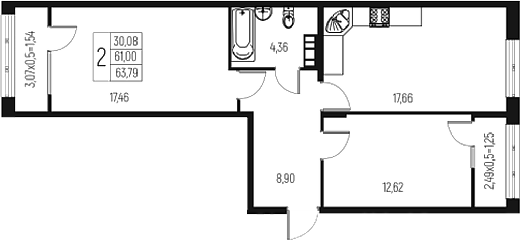 Планировка — Атаманский Сад, 2-комн., 61 м²