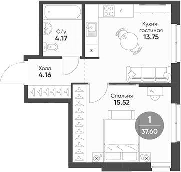 Планировка — Rauta, 1-комн., 38 м²