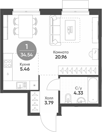 Планировка — Rauta, Студия, 35 м²