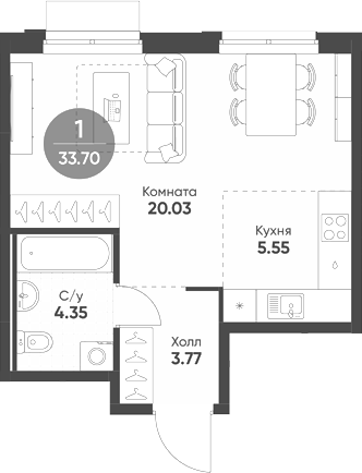 Планировка — Rauta, Студия, 34 м²