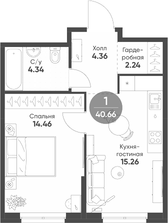 Планировка — Rauta, 1-комн., 41 м²