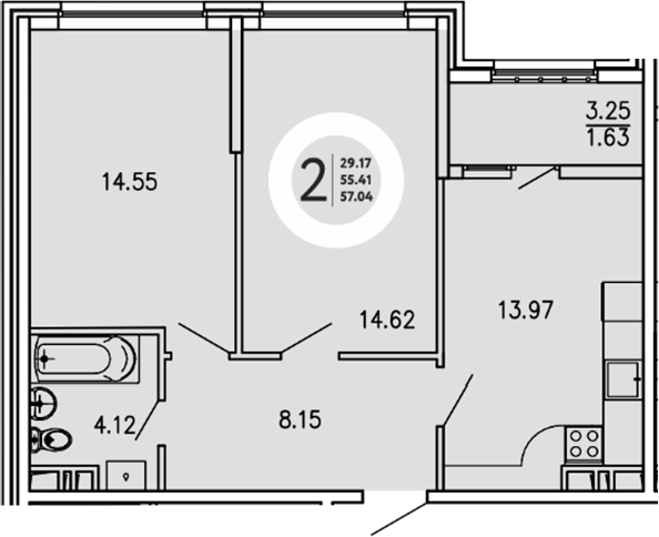 Планировка — Просторы Крыма, 2-комн., 55 м²