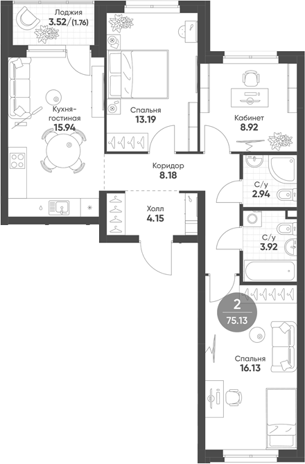 Планировка — Rauta, 3-комн., 73 м²