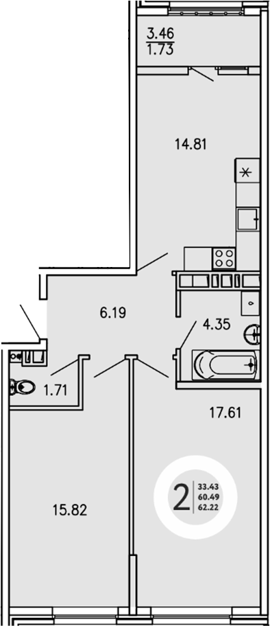 Планировка — Просторы Крыма, 2-комн., 60 м²