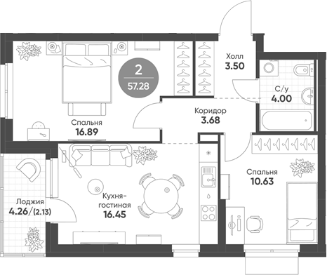 Планировка — Rauta, 2-комн., 55 м²