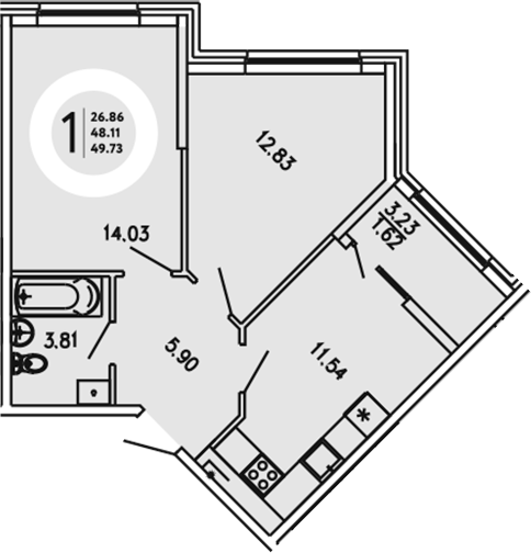 Планировка — Просторы Крыма, 2-комн., 48 м²