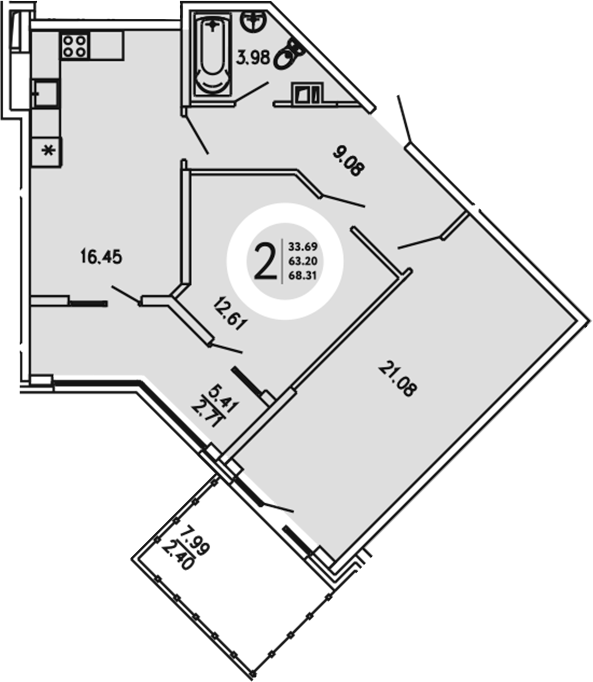 Планировка — Просторы Крыма, 2-комн., 63 м²