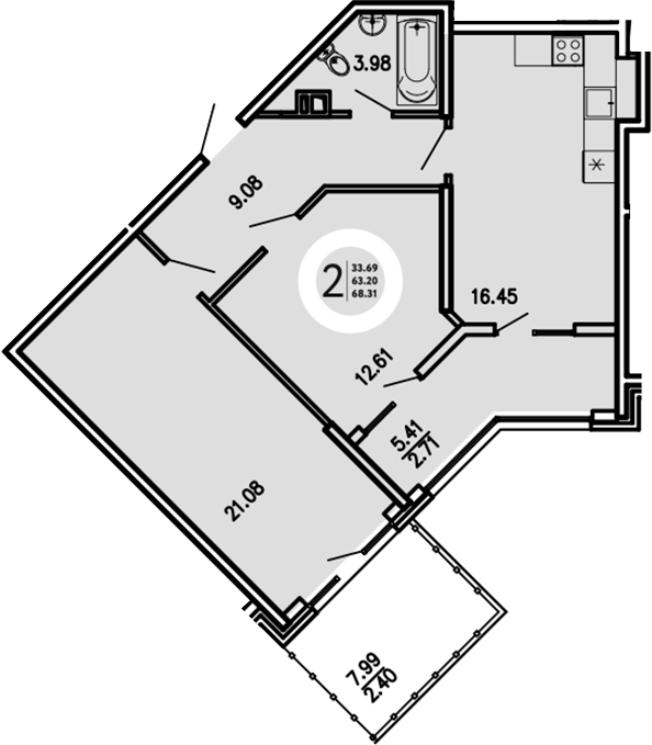 Планировка — Просторы Крыма, 2-комн., 63 м²
