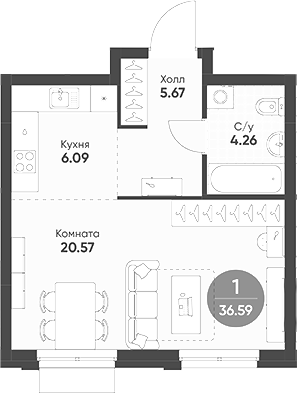 Планировка — Rauta, Студия, 37 м²