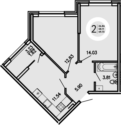 Планировка — Просторы Крыма, 2-комн., 48 м²