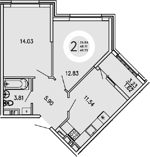 Планировка — Просторы Крыма, 2-комн., 48 м²