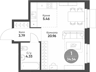 Планировка — Rauta, Студия, 35 м²