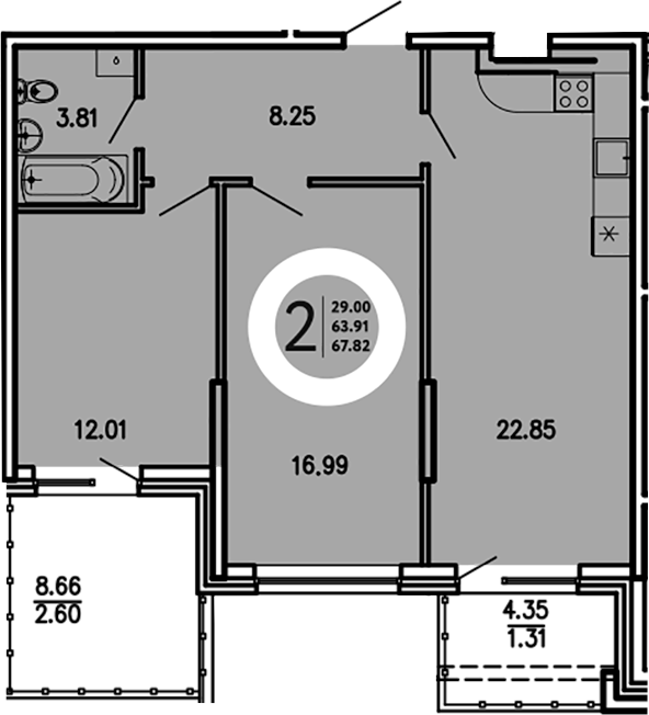 Планировка — Просторы Крыма, 2-комн., 64 м²