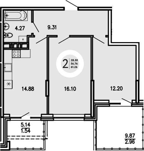 Планировка — Просторы Крыма, 2-комн., 57 м²