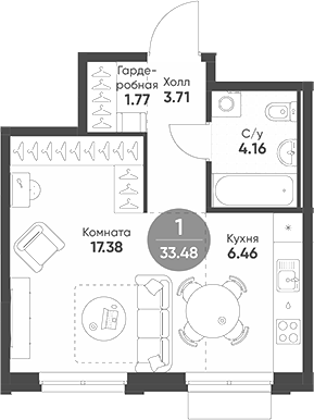 Планировка — Rauta, Студия, 33 м²