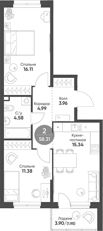 Планировка — Rauta, 2-комн., 56 м²