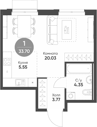 Планировка — Rauta, Студия, 34 м²