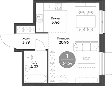 Планировка — Rauta, Студия, 35 м²