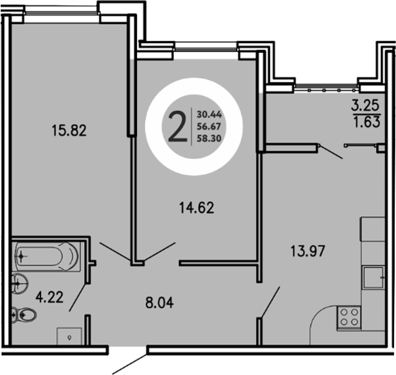 Планировка — Просторы Крыма, 2-комн., 57 м²