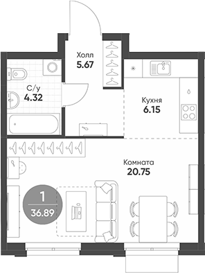 Планировка — Rauta, Студия, 37 м²